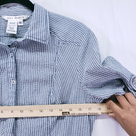 Max Studio Blue n White Striped Button Collar Preppy Sheath Shirt Dress Size XL - Picture 3 of 14
